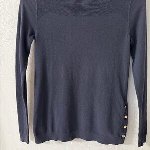 Ann Taylor Navy Blue Boatneck Sweater with Side Button Detail